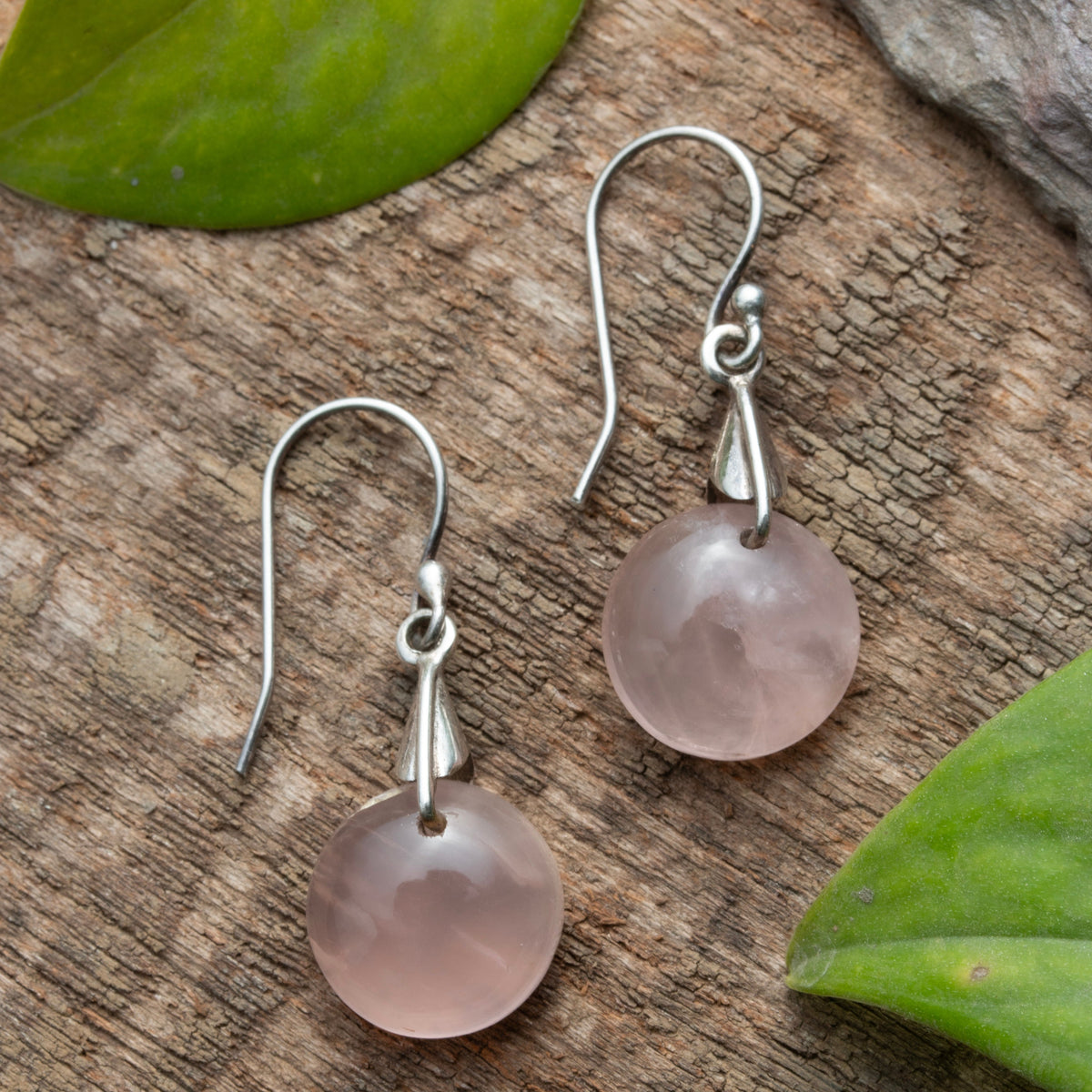 Fusionari 925 Sterling Silver Rose Quartz Earrings for Women | Healing Crystal Earrings | Elegant Everyday Jewelry