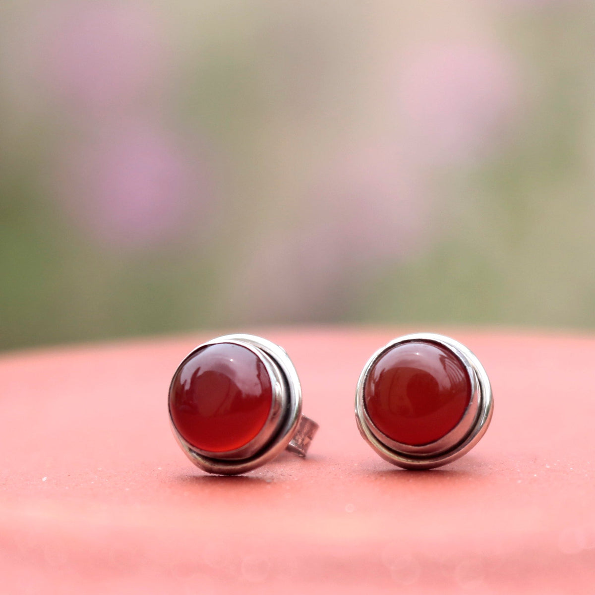 925 Sterling Silver Carnelian Eartops for Women | Orange Gemstone Jewelry | Handcrafted Gift