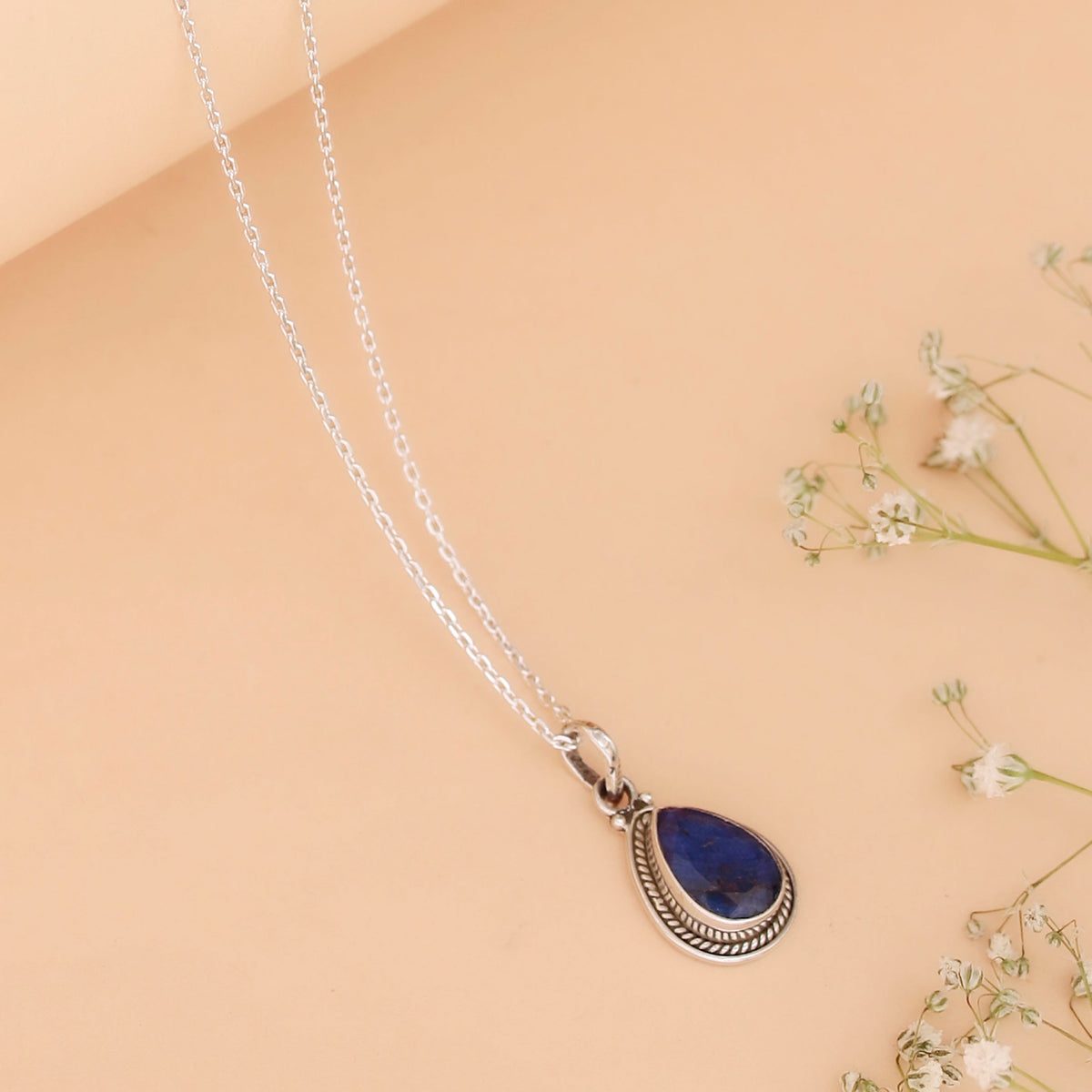 925 Sterling Silver Lapis Pendant Necklace for Women with 18" Chain | Handmade Minimalist Jewelry | Elegant Sparkling Design | Size 2.4x1.2 cm |