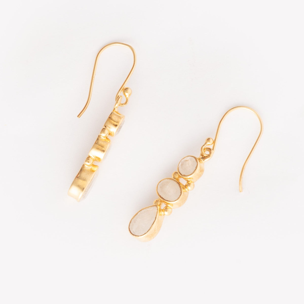 925 Sterling Silver Gold Plated Moonstone Earrings for Women | Natural Healing Gemstone Jewelry | Handmade Minimalist Design | Size 3.9x7 cm | 1 Pair