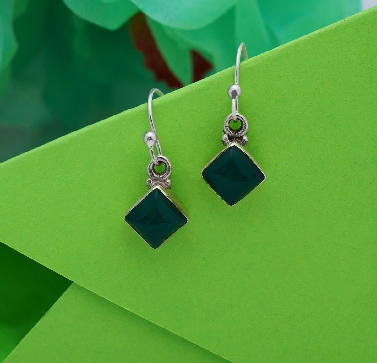 925 Sterling Silver Green Onyx Earrings for Women | Gemstone Jewelry | Handcrafted Boho Gift