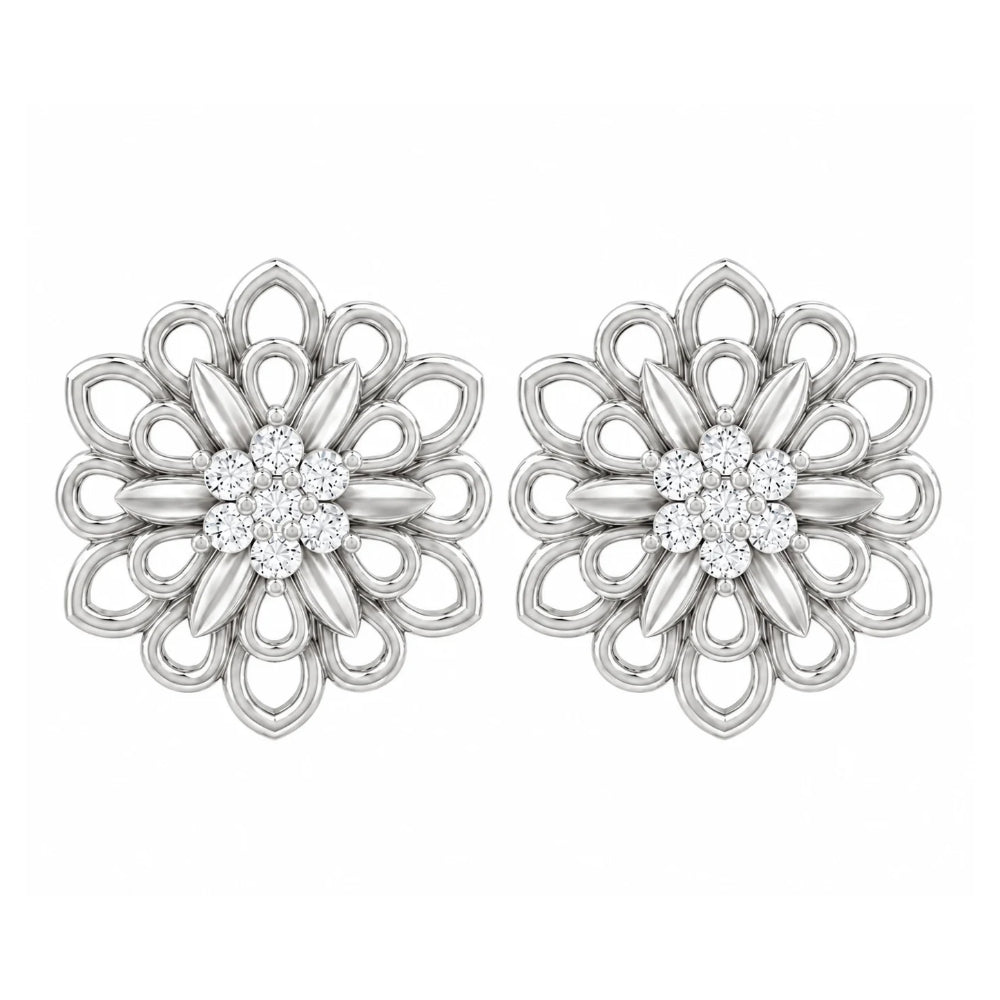MAIRA Zinnia Glow Rhodium Plated 925 Sterling Silver Floral Stud Earrings