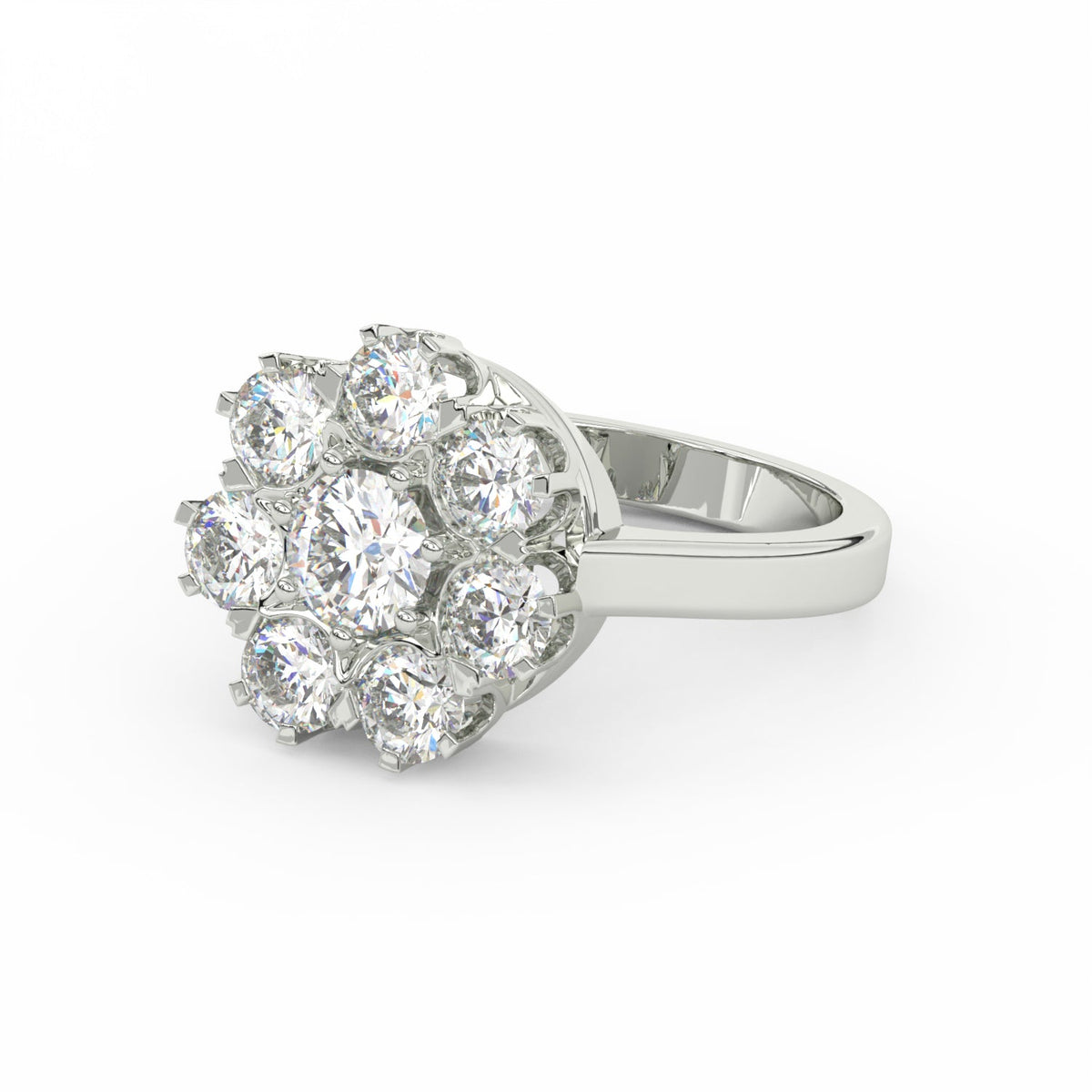 2.29Ct Round Cut Moissanite Women Cluster Engagement Ring 14K Yellow Gold Plated