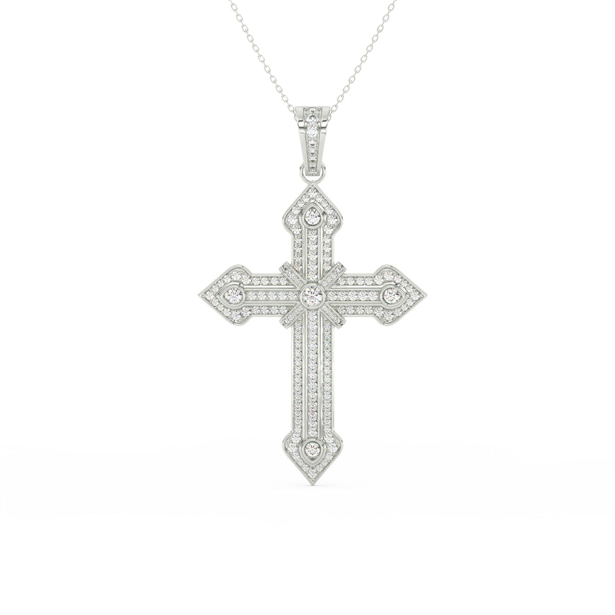 1.51Ct Round Cut Moissanite Men’s Cross Pendant in 14K White Gold