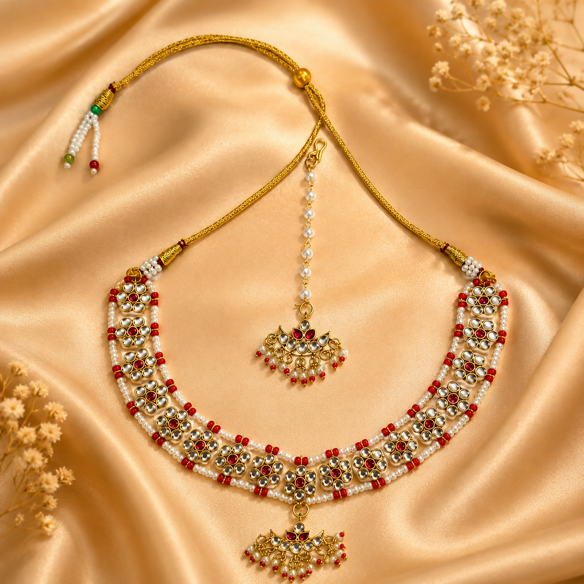 Regal Ruby Pearl Necklace Set (with Maantika)