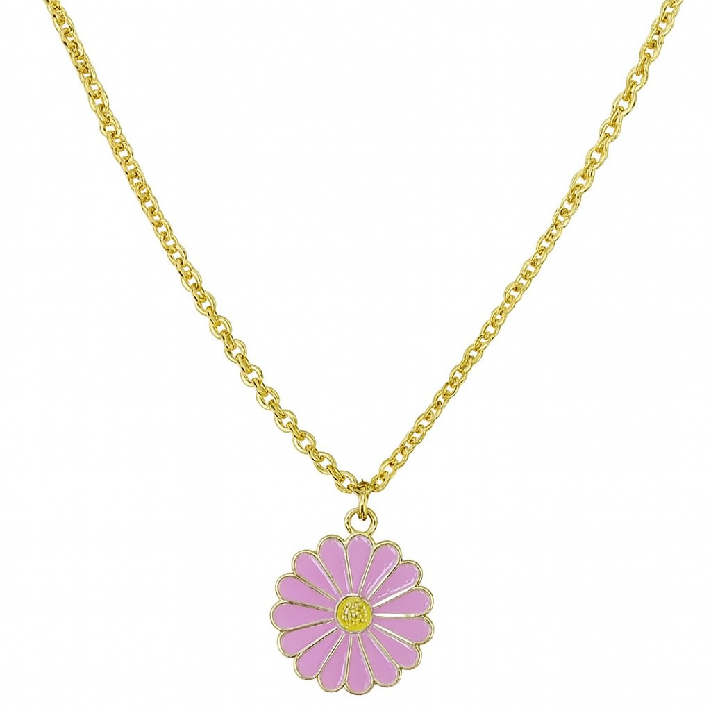 Gold Plated Purple Flower Pendant Necklace