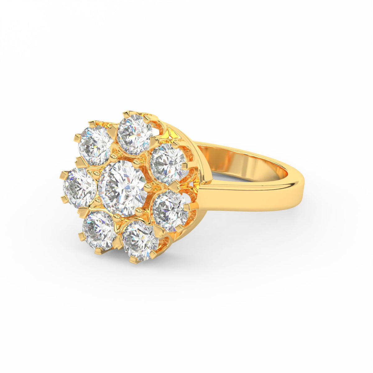 2.29Ct Round Cut Moissanite Women Cluster Engagement Ring 14K Yellow Gold Plated