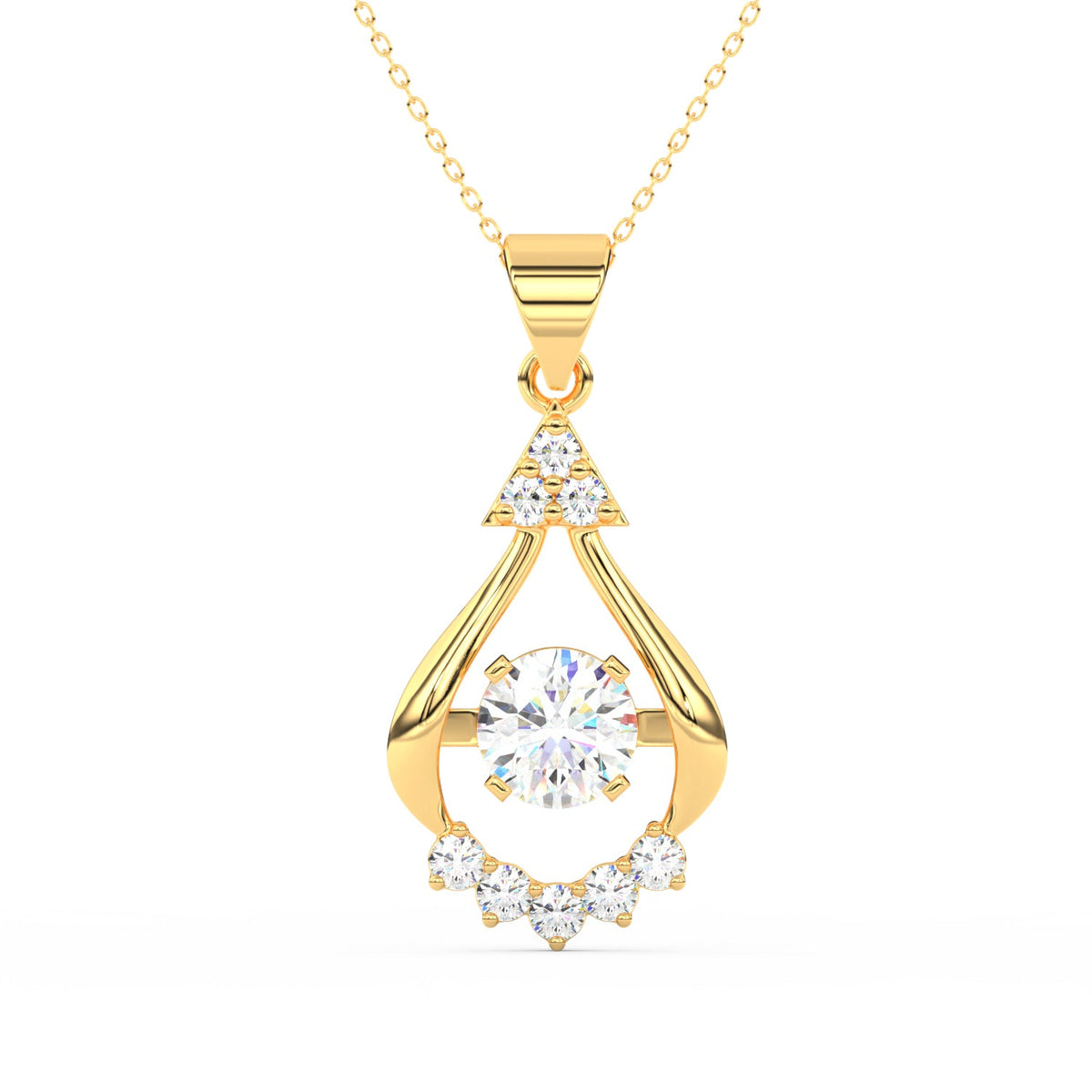 2.44Ct Round Cut Moissanite Teardrop Pendant in 14K Yellow Gold Plated