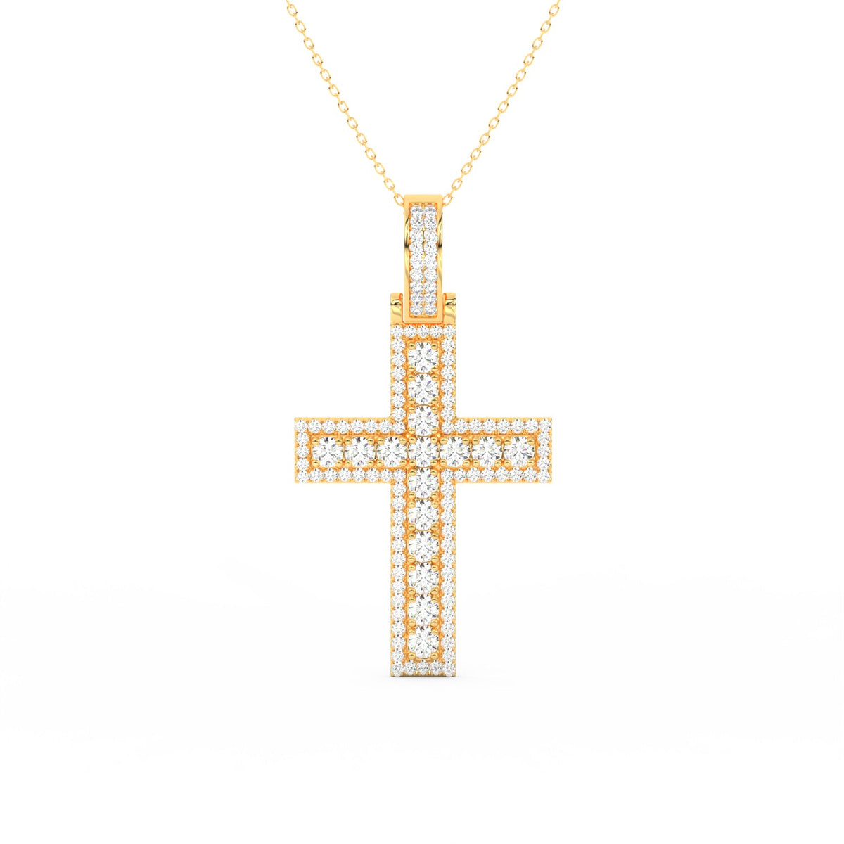3Ct Round Moissanite Men Cross Pendant 14K Yellow Gold Plated