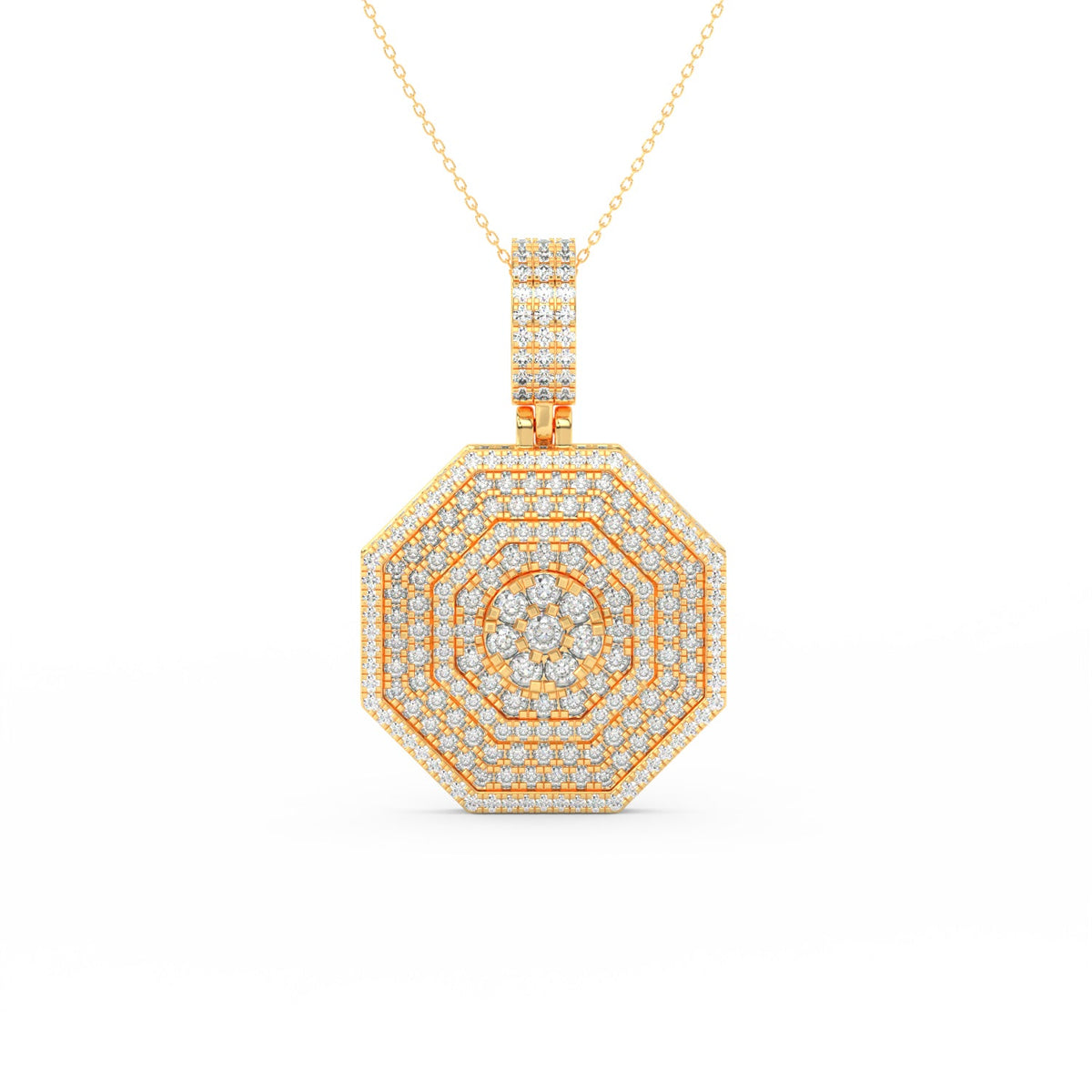 2Ct Round Cut Moissanite Hexagonal Cluster Pendant Necklace 14K Yellow Gold Plated