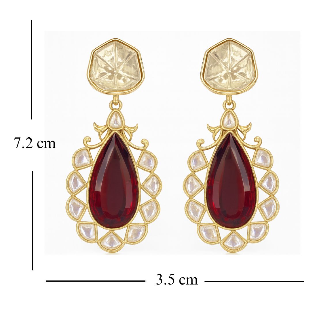 Gold Plated Red Ruby Earrings