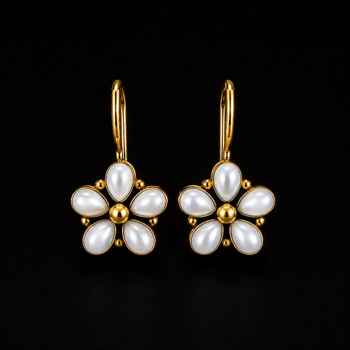 92.5 Sterling Silver Pearl Flower Drop Earrings in Gold-Vermeil