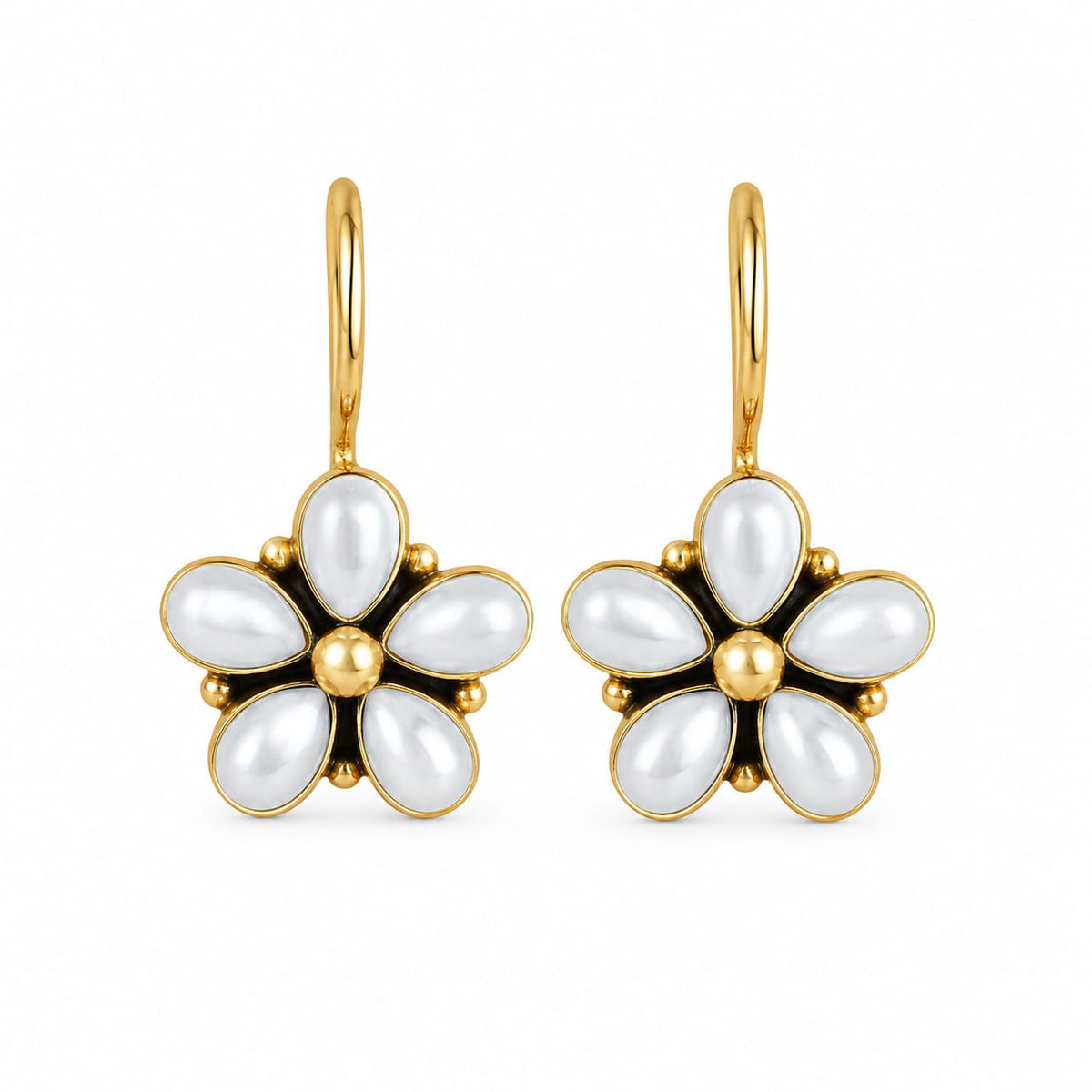 92.5 Sterling Silver Pearl Flower Drop Earrings in Gold-Vermeil