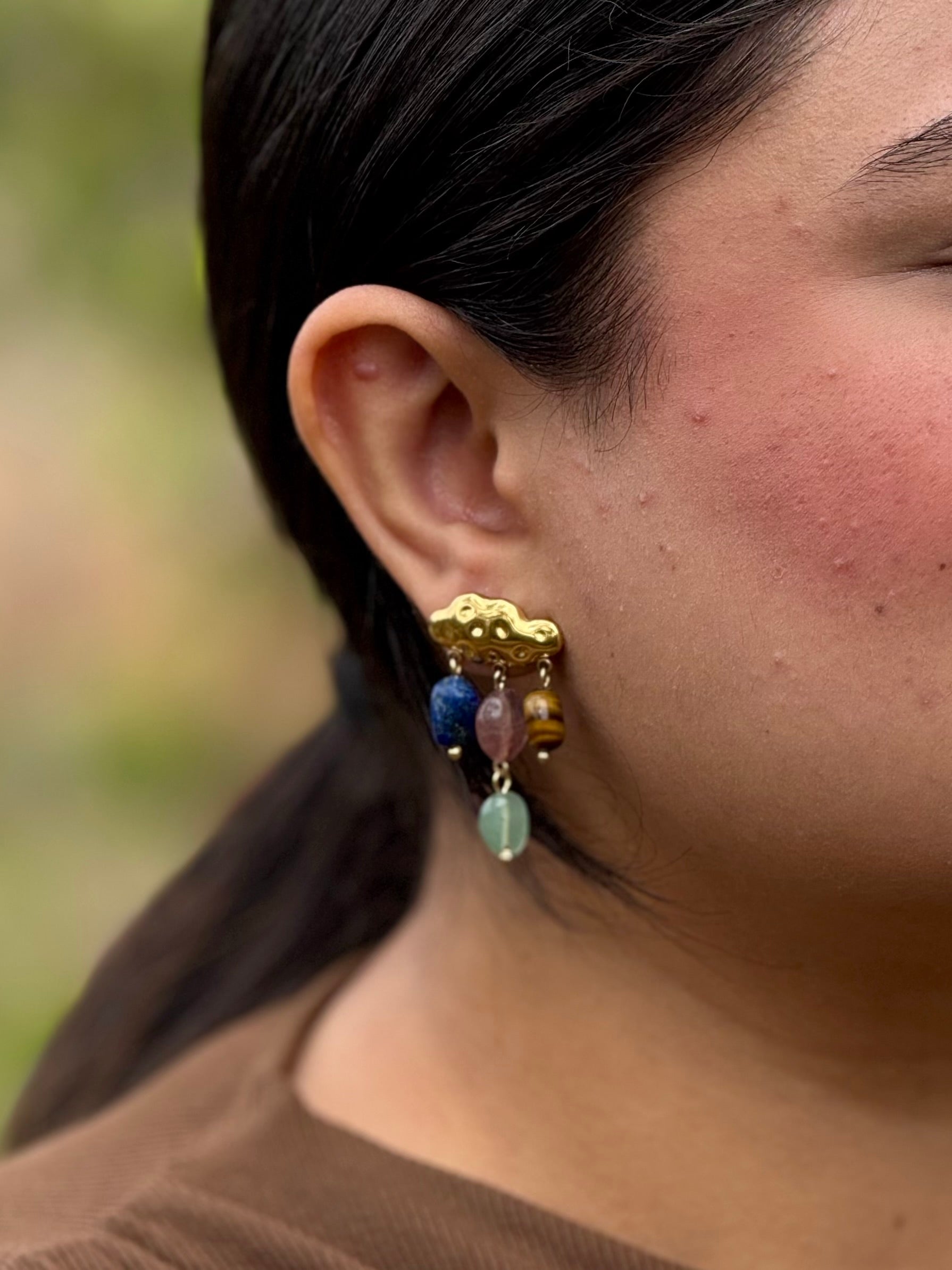 Pair of cloud charm drops �? 18k gold-plated playful multicolour drop earrings for casual styling and gifting.