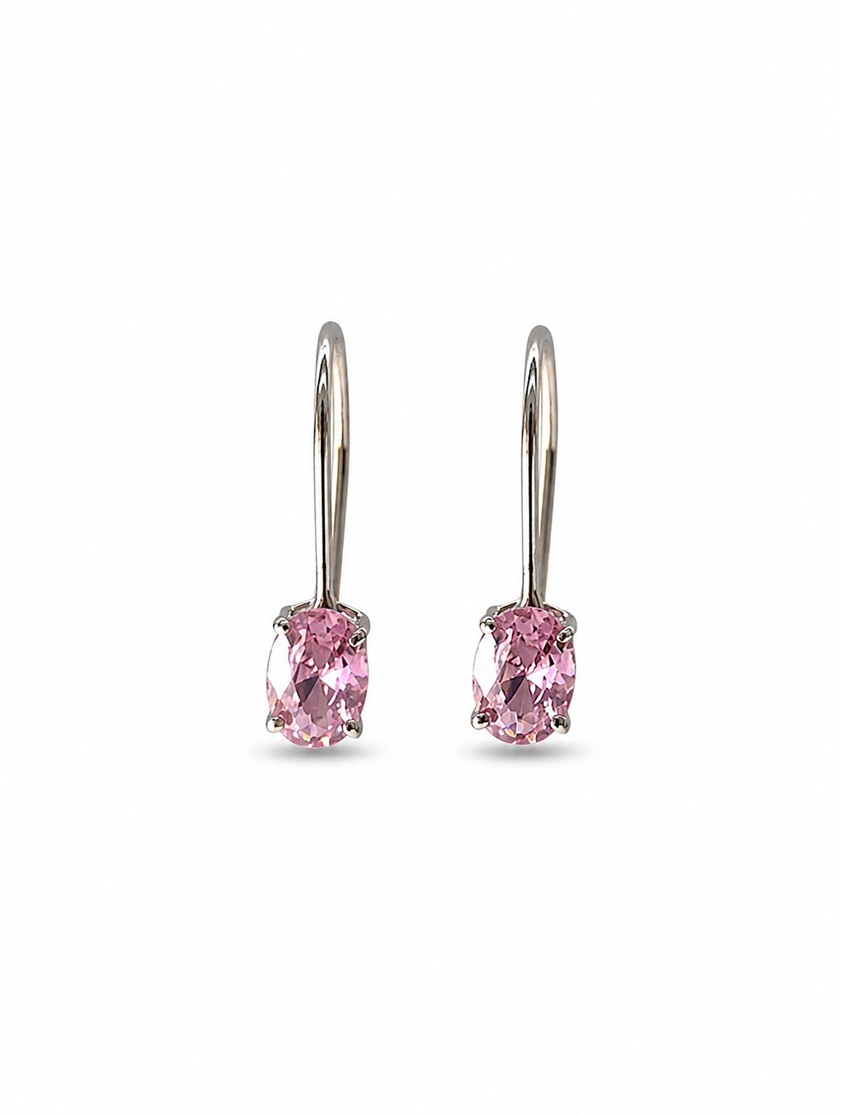 925 Sterling Silver AD Zircon Pink Stone Drop Earrings