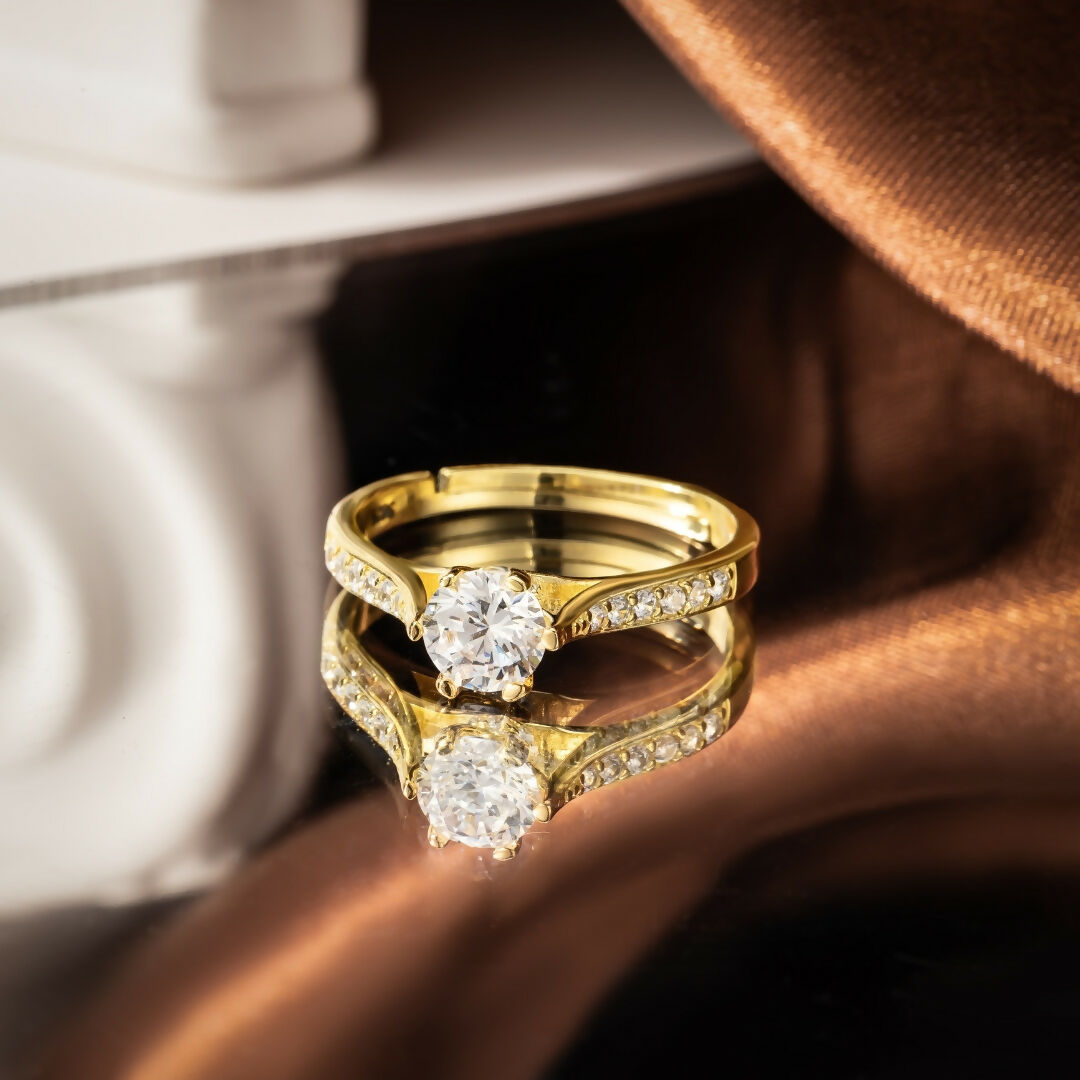 Gold Plated Valentine Silver Ring, Adjustable Gold Rings For Women & Girls (Adjustable)