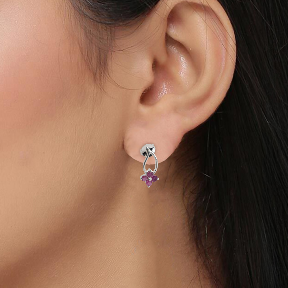 925 Sterling Silver Ruby Earrings for Women | Natural Red Gemstone Drop Earrings | Elegant Silver Jewelry Gift