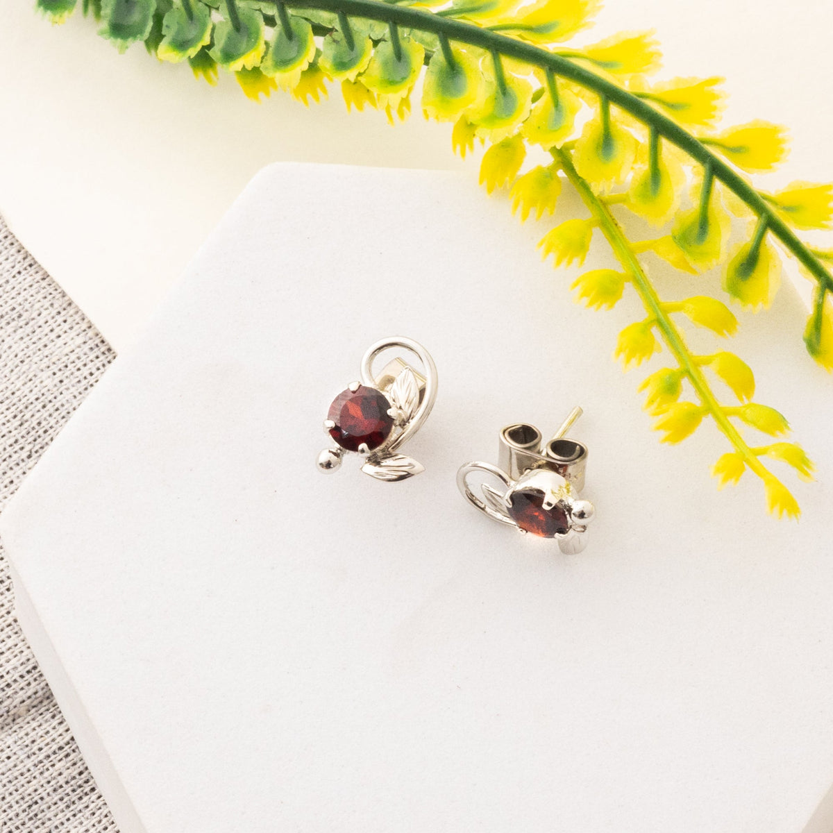 925 Sterling Silver Garnet Earrings for Women | Handmade Minimalist Jewelry | Unique Healing Crystal Design | Size 3x6 cm | One Pair