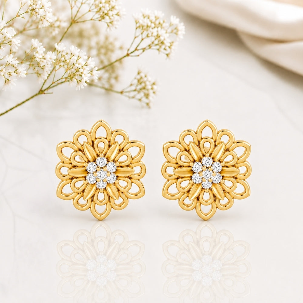 MAIRA Zinnia Glow Gold Plated 925 Sterling Silver Floral Stud Earrings