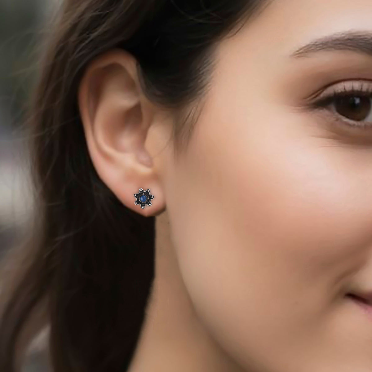 925 Sterling Silver Lapis Eartops for Women | Authentic Silver Jewelry | Handcrafted Elegant Gift