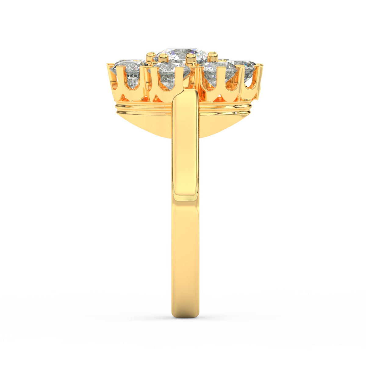 2.29Ct Round Cut Moissanite Women Cluster Engagement Ring 14K Yellow Gold Plated