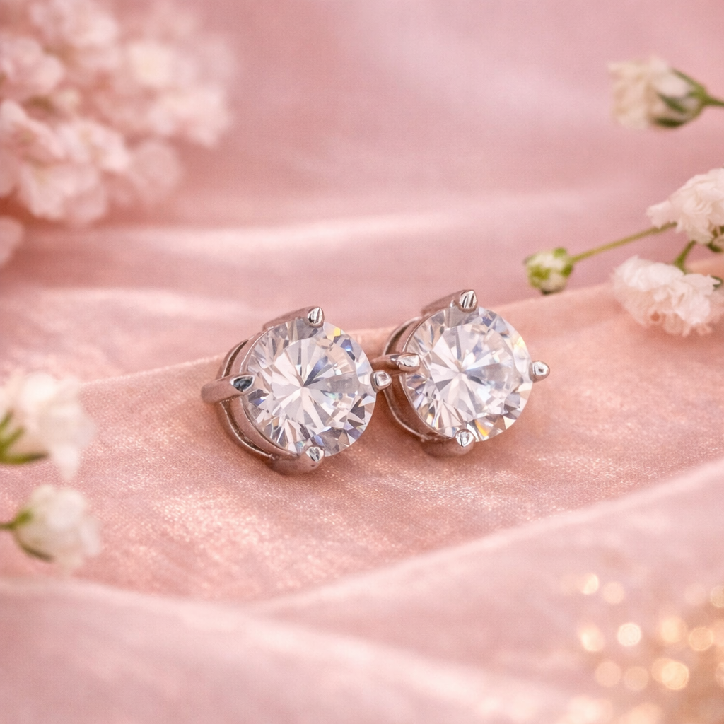 Minimal Princess-Cut Crystal Stud Earrings