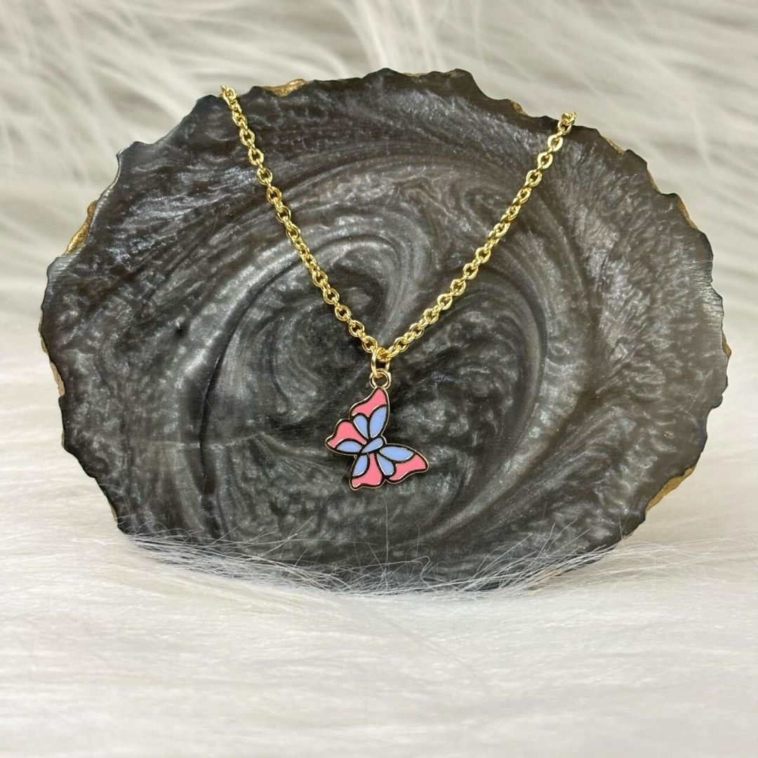 Butterfly Style Enamel Pendant Necklace