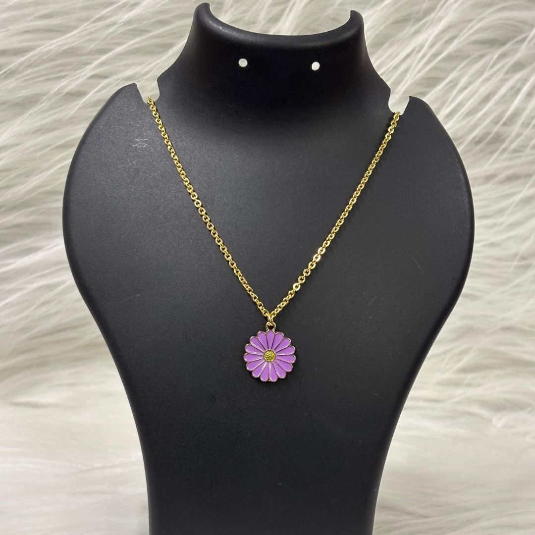 Gold Plated Purple Flower Pendant Necklace