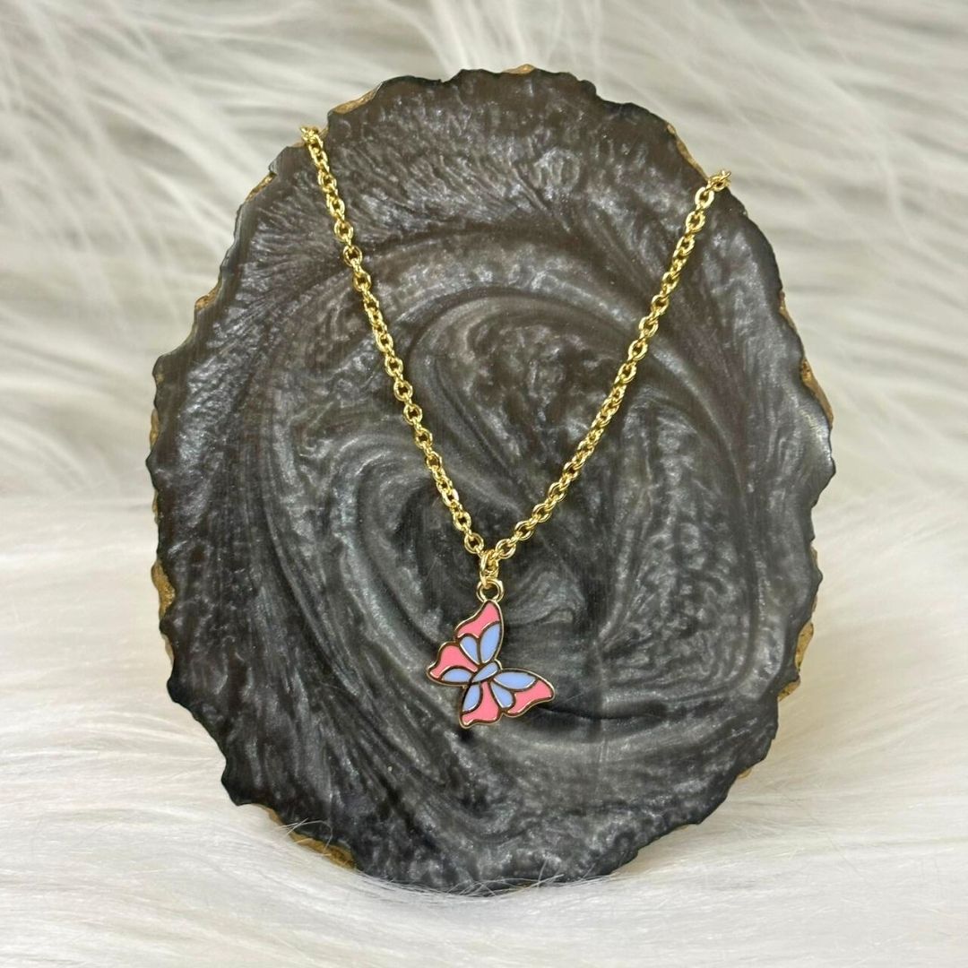 Butterfly Style Enamel Pendant Necklace