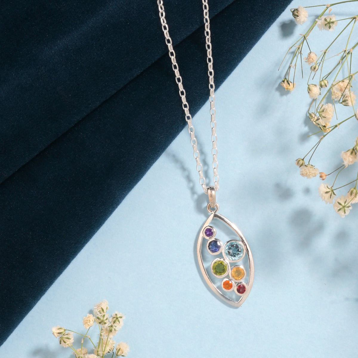 925 Sterling Silver Chakra Pendant with Chain for Women |  Necklace | Party Wear Jewellery | Designer Wedding Pendant Set | Elegant Gift for Her | Fashion Necklace Women