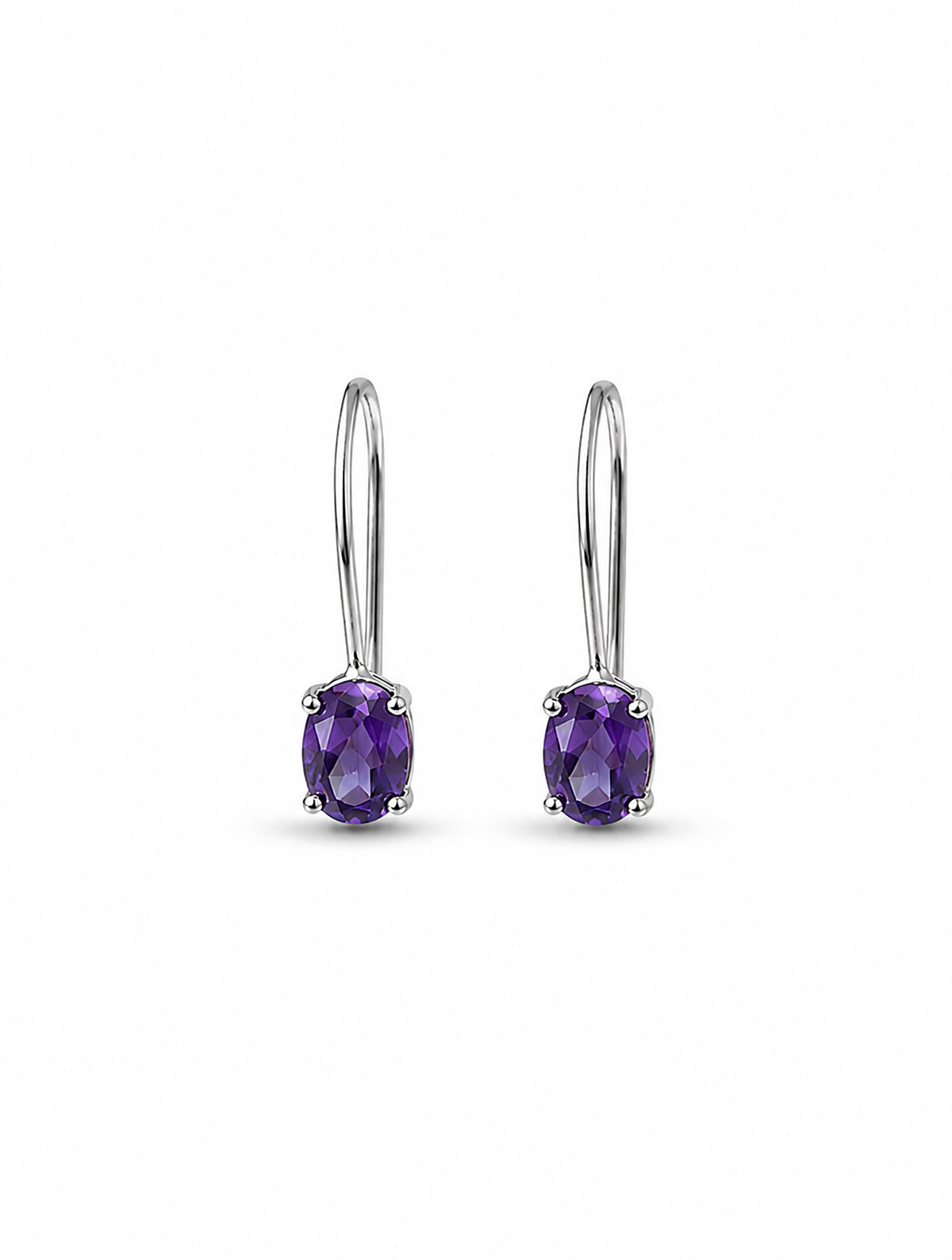 925 Sterling Silver Amethyst Purple Gemstone Drop Earrings