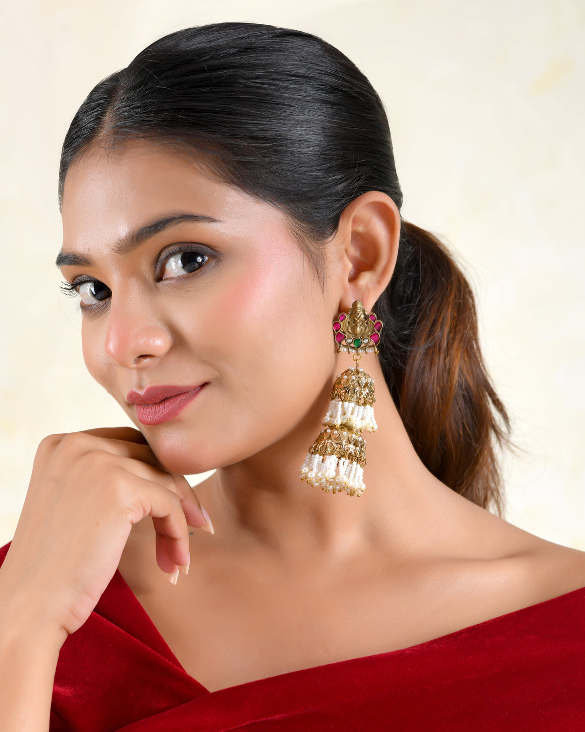 Mahalakshmi Antique Double Jhumka Earrings