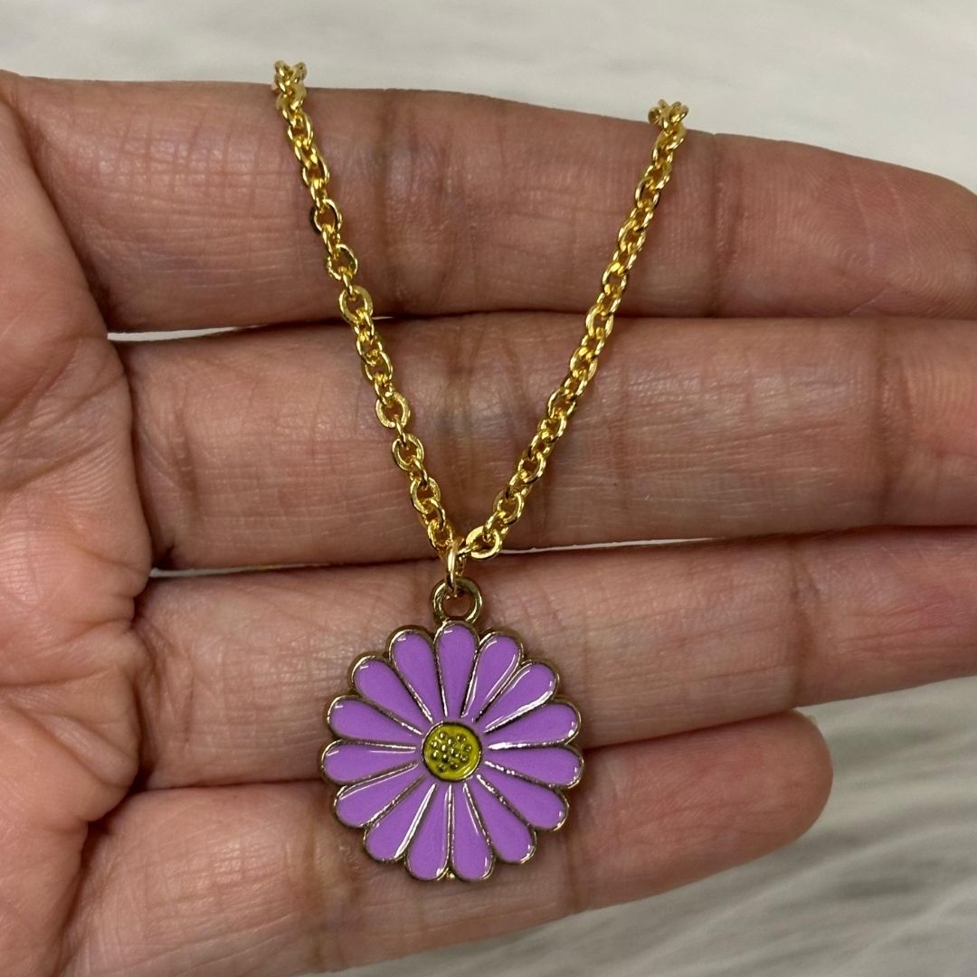 Gold Plated Purple Flower Pendant Necklace