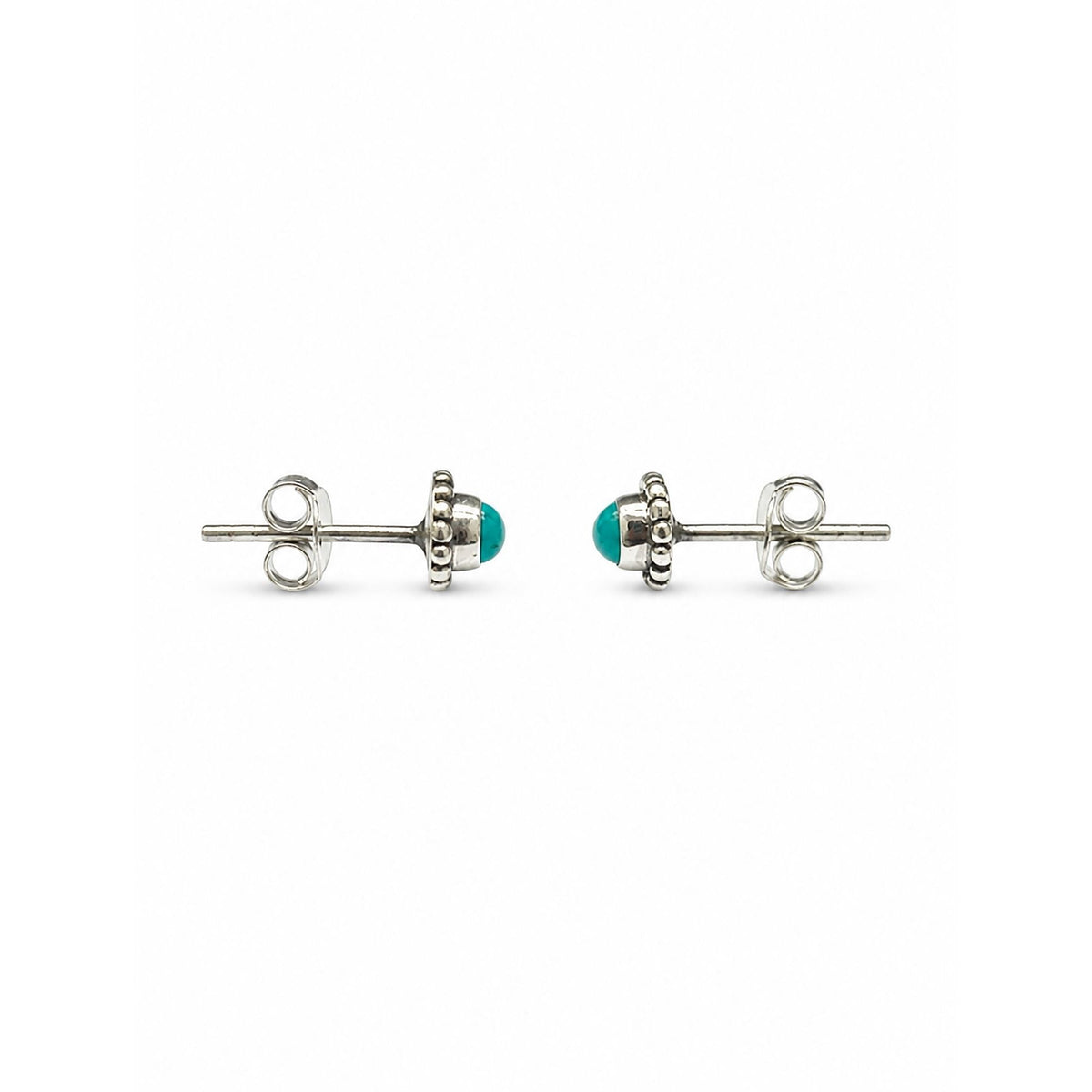 925 Sterling Silver Turquoise Gemstone Eartops Round Oxidised Beaded Handmade Jewelry Stud Design