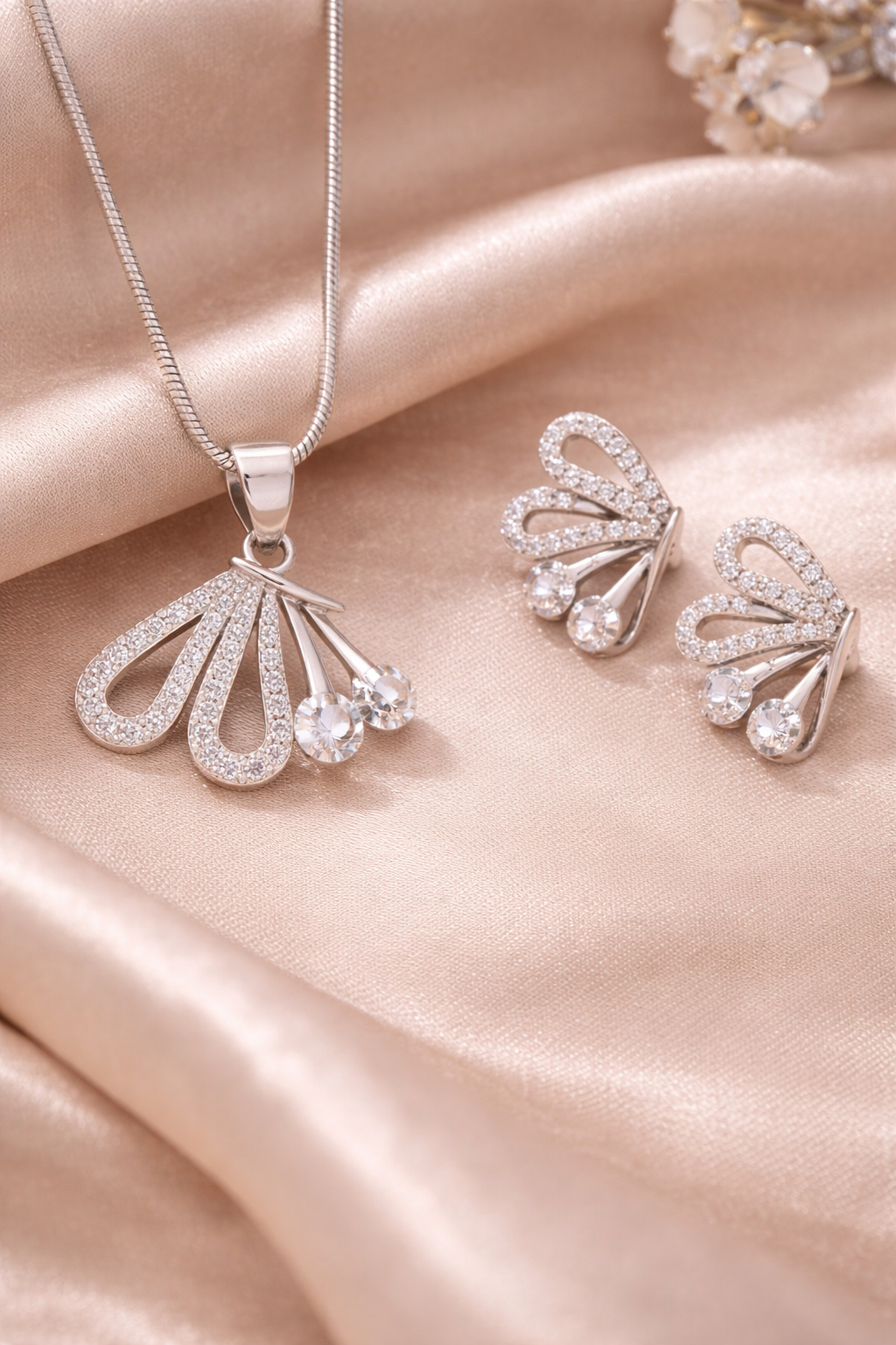 Flutter Half Butterfly Wings Sterling Silver Pendant & Stud Earrings Set