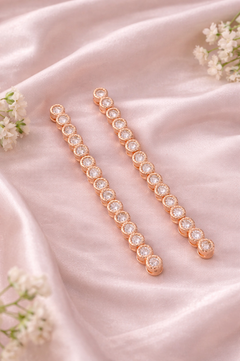 Sleek Rose Gold CZ Linear Sterling Silver Danglers