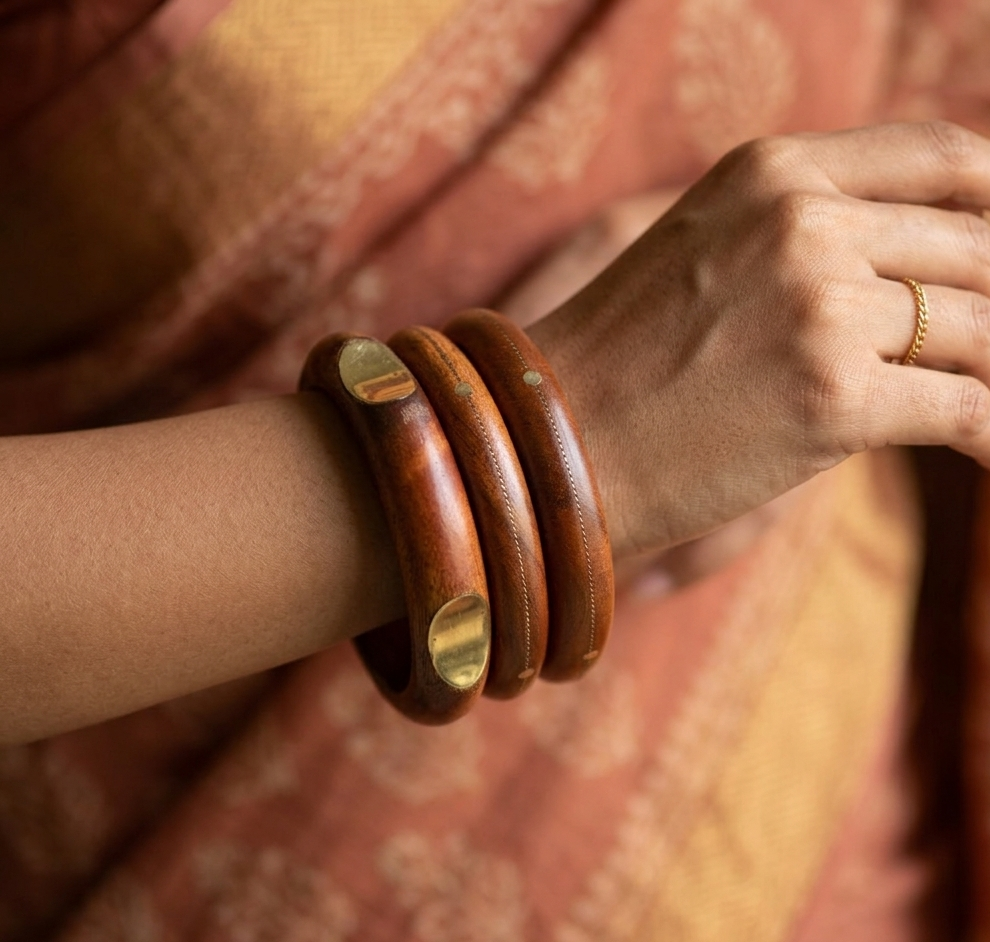 Handcrafted Wooden Bangles Set of 3