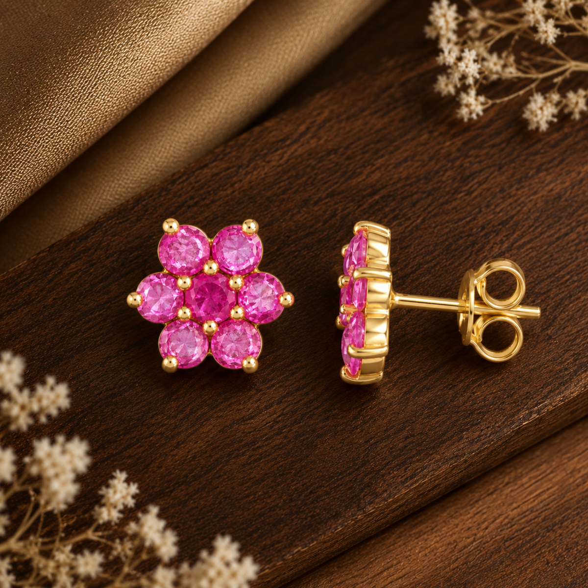925 Sterling Silver Gold Plated Ruby Stud Earrings for Women | Gemstone Stud Eartop | Handmade Jewelry | Elegant Daily Wear Gift