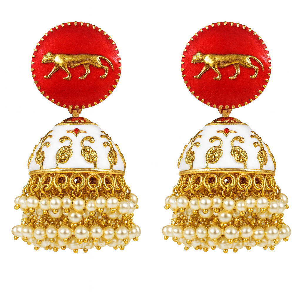 Gold Plated Enamel Jhumki Earrings