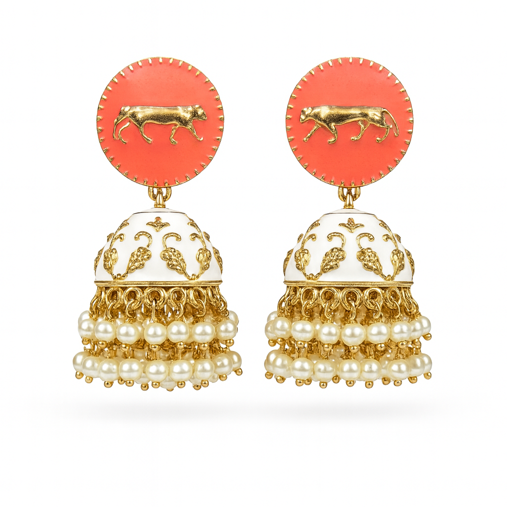 Gold Plated Enamel Jhumki Earrings
