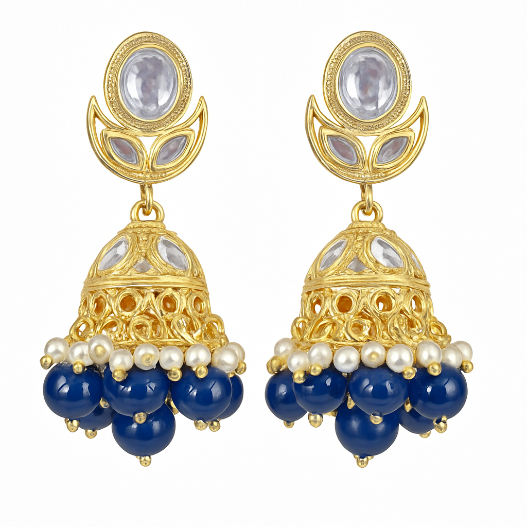 Gold Plated Kundan Jhumki Earrings