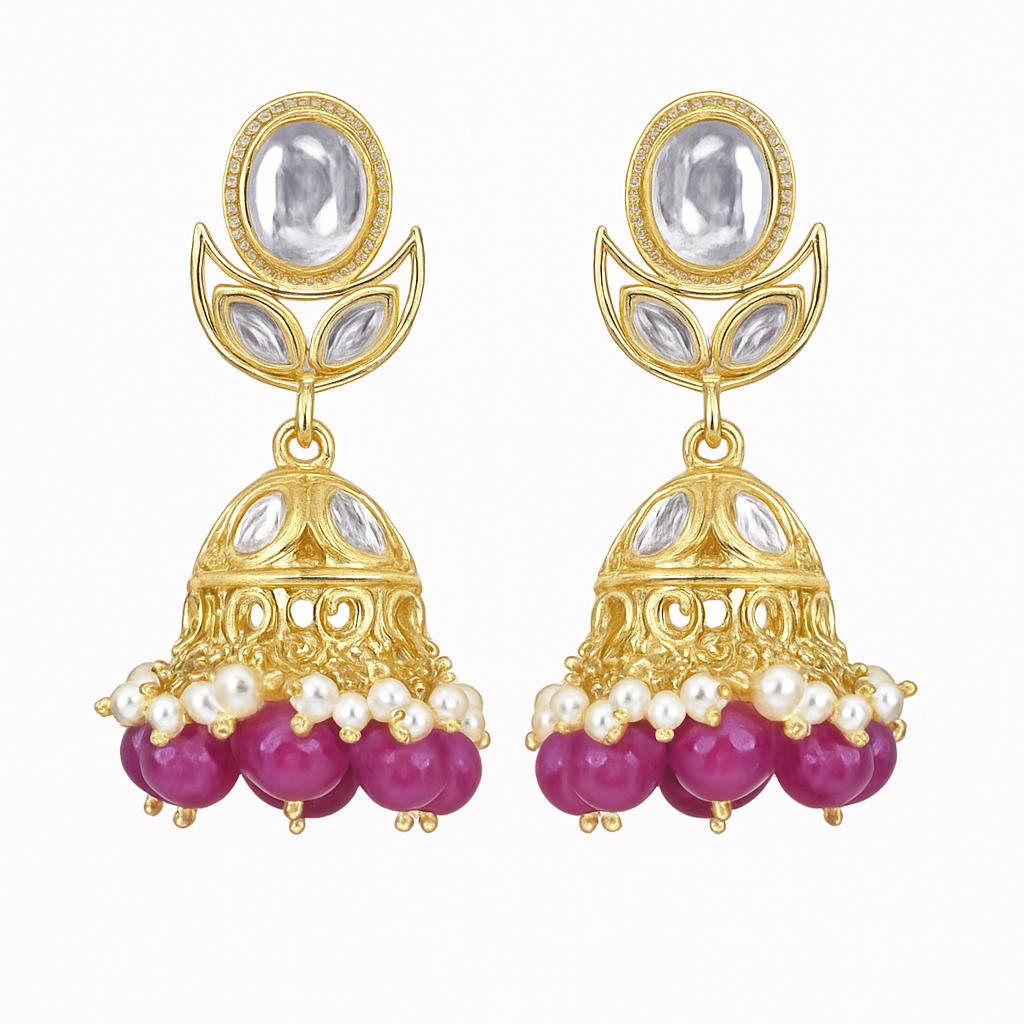 Gold Plated Kundan Jhumki Earrings
