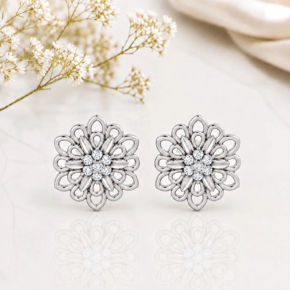 MAIRA Zinnia Glow Rhodium Plated 925 Sterling Silver Floral Stud Earrings