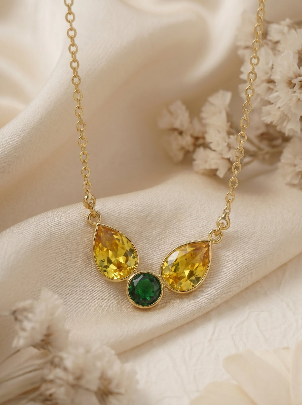 Yellow & Green Crystal Designer Elegant Pendant Necklace for Women