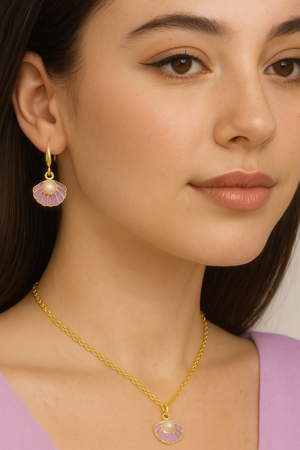Gold Plated Purple Pearl Pendant Set