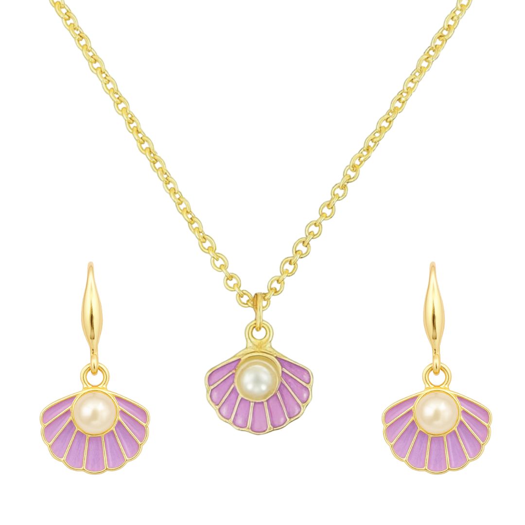 Gold Plated Purple Pearl Pendant Set
