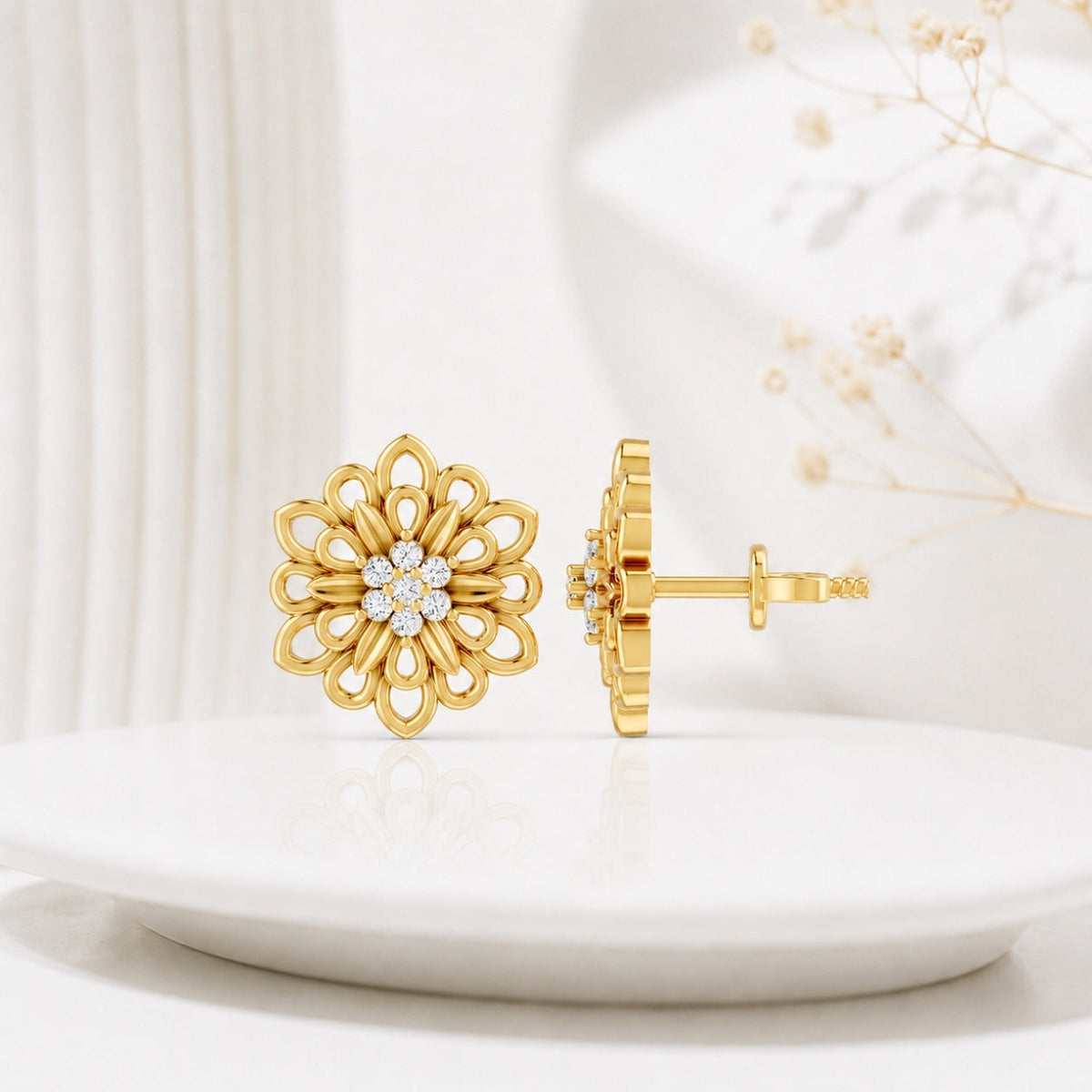 MAIRA Zinnia Glow Gold Plated 925 Sterling Silver Floral Stud Earrings