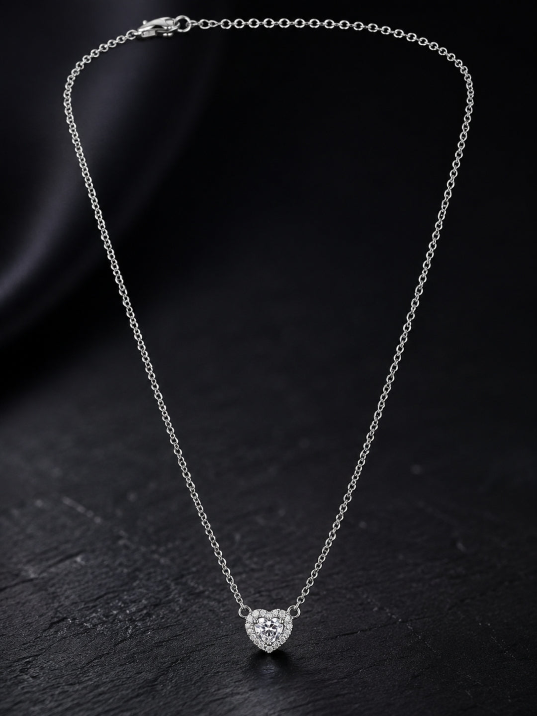 925 Sterling Silver Heart Pendant Necklace with Sparkling Stones