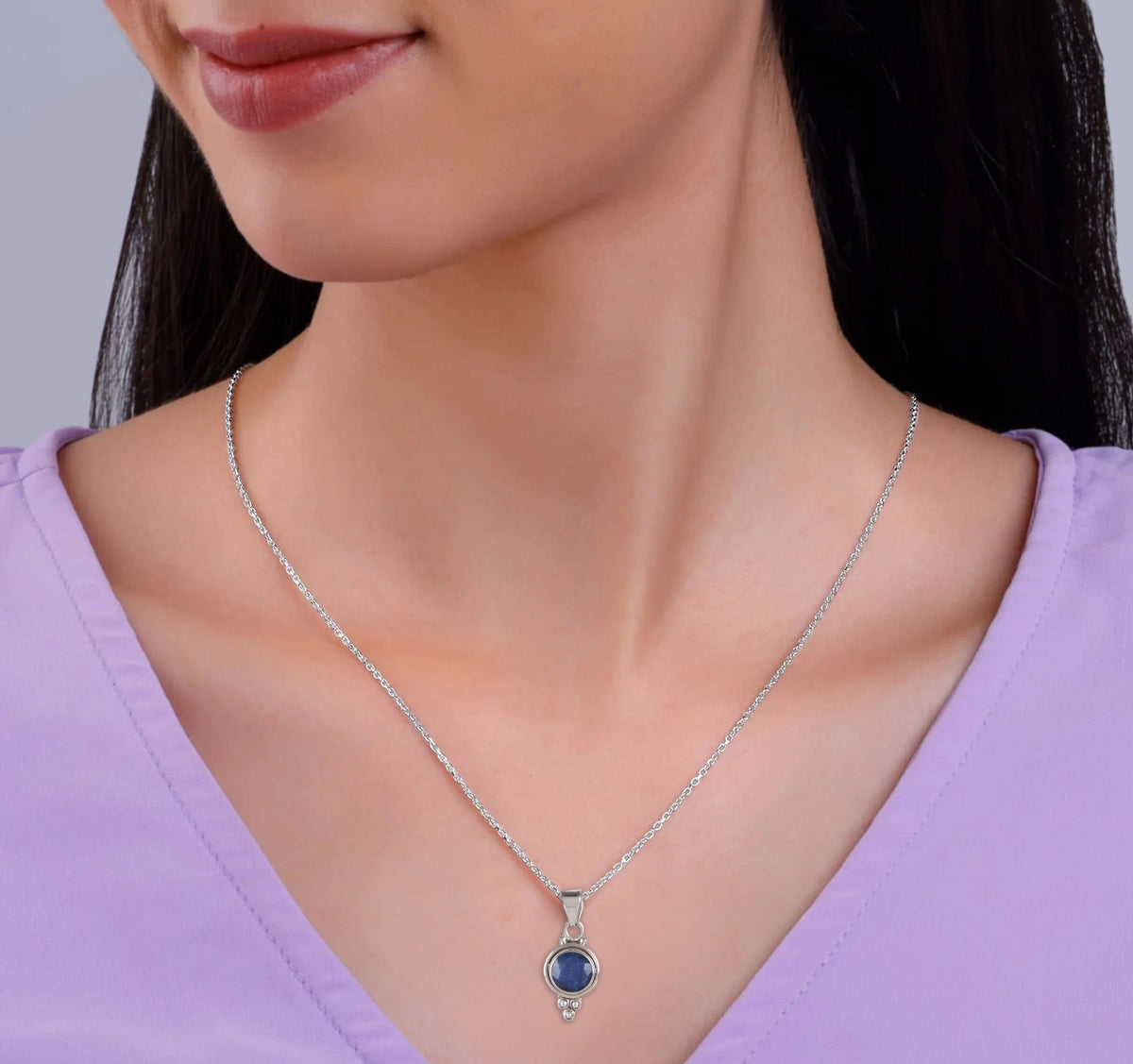 925 Sterling Silver Blue Sapphire Pendant Necklace for Women with 18" Chain | Handmade Luxury Jewelry | Deep Blue Gemstone | Elegant Gift