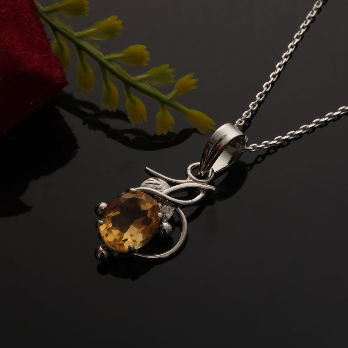 925 Sterling Silver Citrine Pendant Necklace for Women with 18" Chain | Handmade Minimalist Jewelry | Unique Healing Crystal Design | Size 3.3x1.5 cm | One Piece